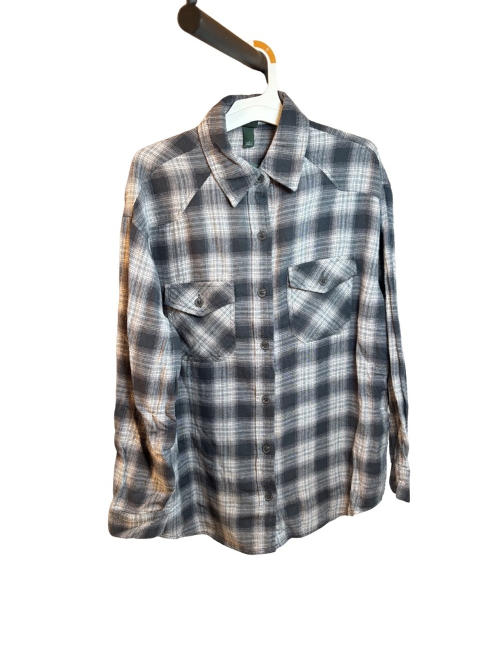 wild fable Women’s Grey Plaid Button-Down Shirt Pockets Sm New